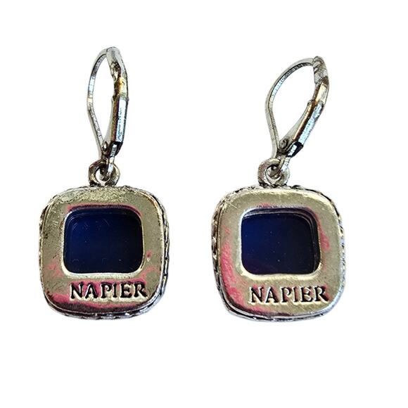 Napier Jewelry Lot 2 Necklaces 1 Pair Earrings Silver Blue Green Metal Beaded - Picture 10 of 12